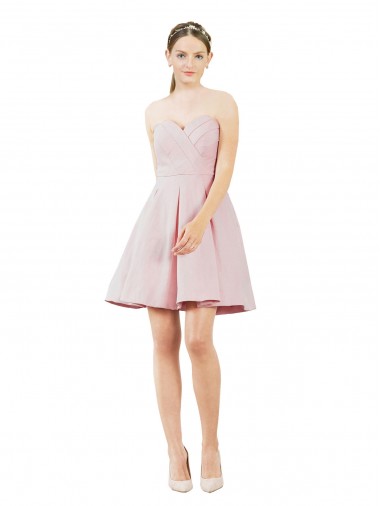 Rose Trapèze Satiné Courte Robes demoiselle d'honneur / Robes de cocktail Prix Réduit
