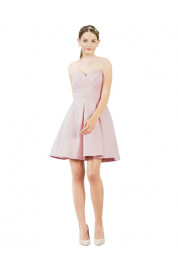 Rose Trapèze Satiné Courte Robes demoiselle d'honneur / Robes de cocktail Prix Réduit
