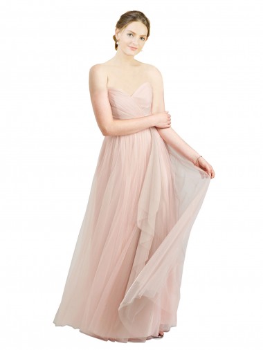Rose Trapèze Tulle Longue Robes demoiselle d'honneur Prix Réduit