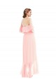 Rose Trapèze Épaule Dénudée Mousseline Longue Asymétrique Robes demoiselle d'honneur Prix Réduit
