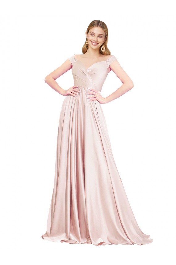 Rose Trapèze Épaule Dénudée Satiné Longue Formelles Robes demoiselle d'honneur / Robes de soirée / Robes de bal Prix Réduit