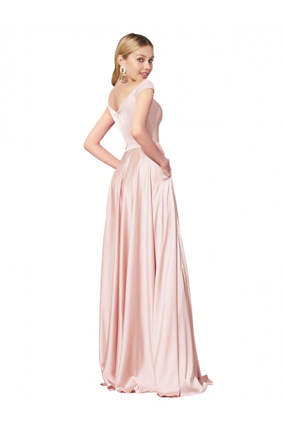 Rose Trapèze Épaule Dénudée Satiné Longue Formelles Robes demoiselle d'honneur / Robes de soirée / Robes de bal Prix Réduit