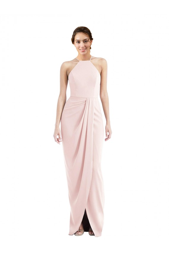Rose Trompette Licou Crêpe Stretch Longue Robes demoiselle d'honneur / Robes de bal Prix Réduit