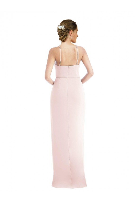Rose Trompette Licou Crêpe Stretch Longue Robes demoiselle d'honneur / Robes de bal Prix Réduit