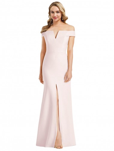 Rose Trompette Épaule Dénudée Col V Crêpe Stretch Longue Formelles Robes demoiselle d'honneur / Robes de soirée / Robes de bal Prix Réduit