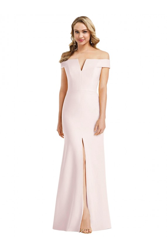 Rose Trompette Épaule Dénudée Col V Crêpe Stretch Longue Formelles Robes demoiselle d'honneur / Robes de soirée / Robes de bal Prix Réduit