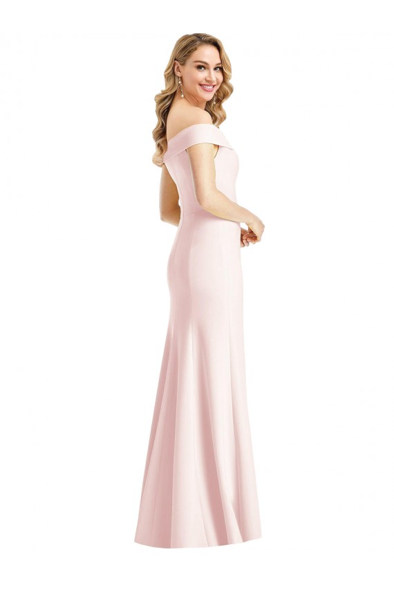 Rose Trompette Épaule Dénudée Col V Crêpe Stretch Longue Formelles Robes demoiselle d'honneur / Robes de soirée / Robes de bal Prix Réduit