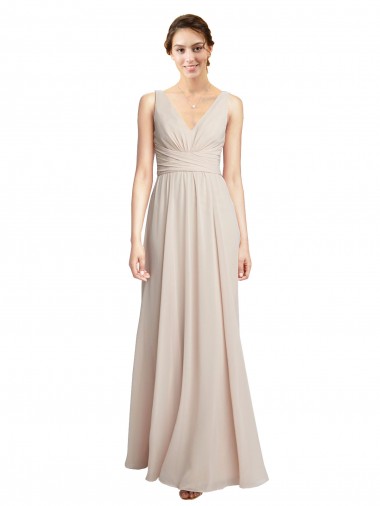 Rose crème Trapèze Col V Mousseline Longue Robes demoiselle d'honneur Prix Réduit