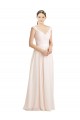 Rose crème Trapèze Mousseline Dentelle Longue Robes demoiselle d'honneur Prix Réduit