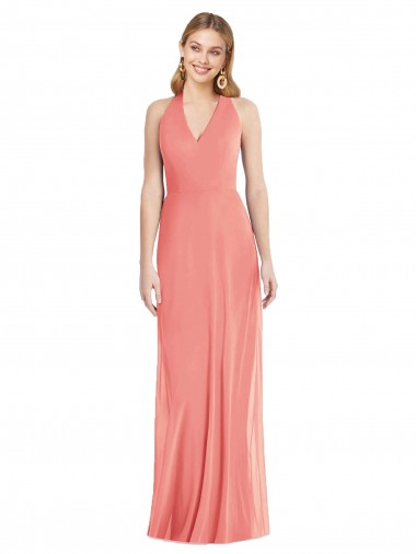 Rose du Désert Trompette Licou Col V Mousseline Longue Formelles Robes demoiselle d'honneur / Robes de soirée Prix Réduit