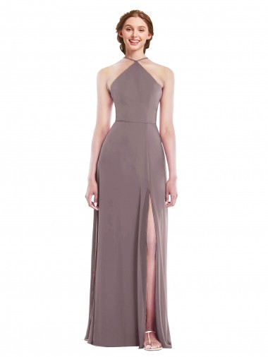 Rose poudré Trapèze Licou Mousseline Longue Formelles Robes demoiselle d'honneur / Robes de soirée Prix Réduit