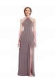 Rose poudré Trapèze Licou Mousseline Longue Formelles Robes demoiselle d'honneur / Robes de soirée Prix Réduit