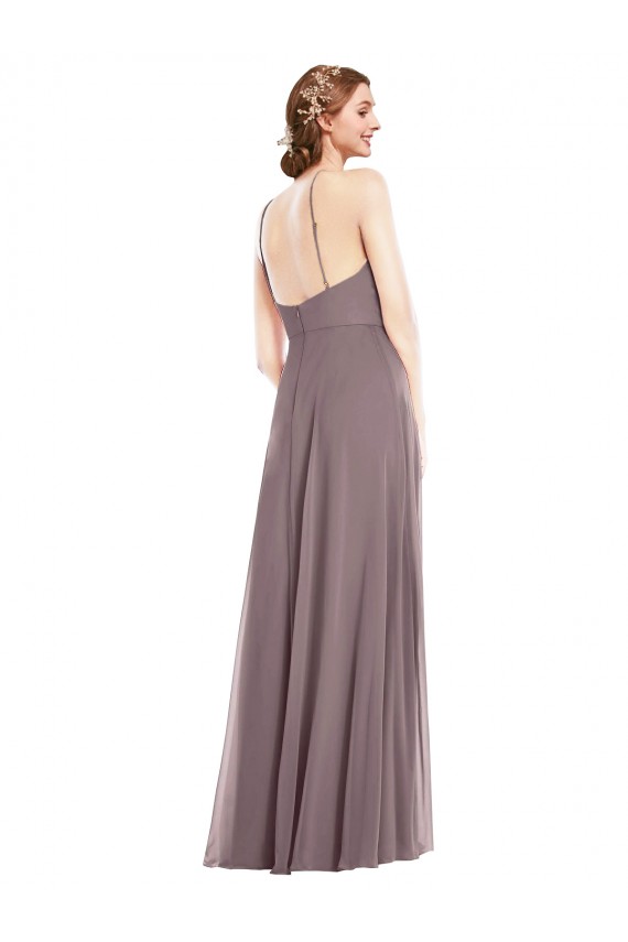 Rose poudré Trapèze Licou Mousseline Longue Formelles Robes demoiselle d'honneur / Robes de soirée Prix Réduit
