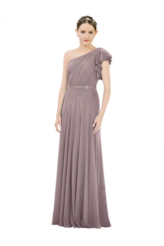 Rose poudré Trapèze Mousseline Longue Robes demoiselle d'honneur Prix Réduit