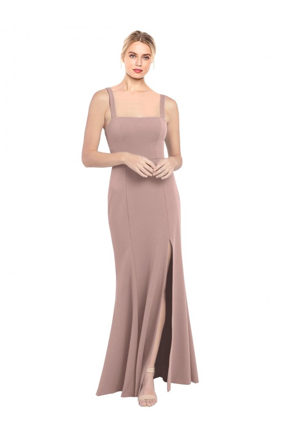 Rose poussiéreux Sirène Col Carré Col Haut Crêpe Stretch Longue Robes demoiselle d'honneur / Robes de bal Prix Réduit