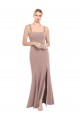 Rose poussiéreux Sirène Col Carré Col Haut Crêpe Stretch Longue Robes demoiselle d'honneur / Robes de bal Prix Réduit