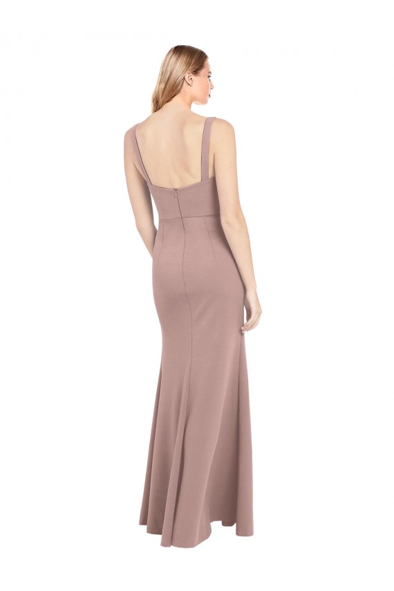 Rose poussiéreux Sirène Col Carré Col Haut Crêpe Stretch Longue Robes demoiselle d'honneur / Robes de bal Prix Réduit