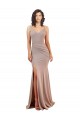 Rose poussiéreux Sirène Col V Crêpe Stretch Longue Formelles Robes demoiselle d'honneur / Robes de soirée / Robes de bal Prix Réduit