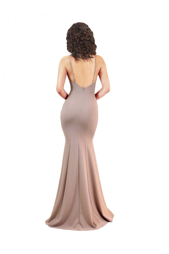 Rose poussiéreux Sirène Col V Crêpe Stretch Longue Formelles Robes demoiselle d'honneur / Robes de soirée / Robes de bal Prix Réduit