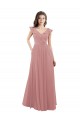 Rose poussiéreux Trapèze Col V Mousseline Longue Robes demoiselle d'honneur Prix Réduit
