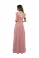 Rose poussiéreux Trapèze Col V Mousseline Longue Robes demoiselle d'honneur Prix Réduit