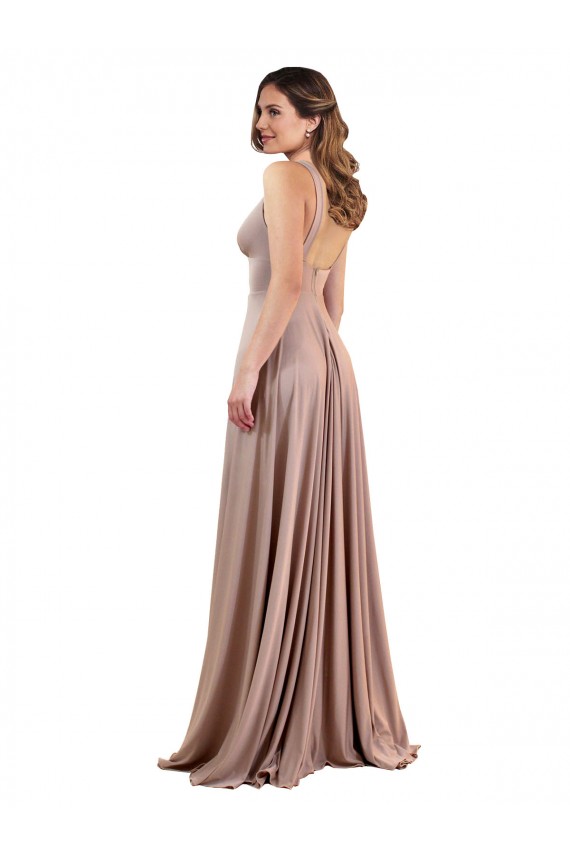 Rose poussiéreux Trapèze Col V Spandex Longue Formelles Robes demoiselle d'honneur / Robes de soirée / Robes de bal Prix Réduit