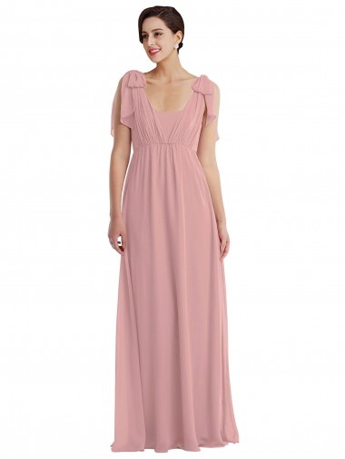 Rose poussiéreux Trapèze Licou Mousseline Longue Robes demoiselle d'honneur Prix Réduit