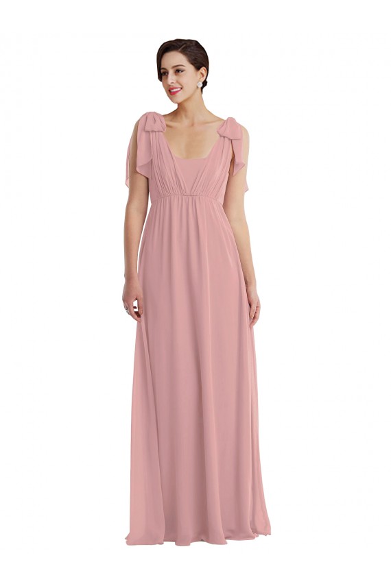 Rose poussiéreux Trapèze Licou Mousseline Longue Robes demoiselle d'honneur Prix Réduit