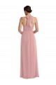 Rose poussiéreux Trapèze Licou Mousseline Longue Robes demoiselle d'honneur Prix Réduit