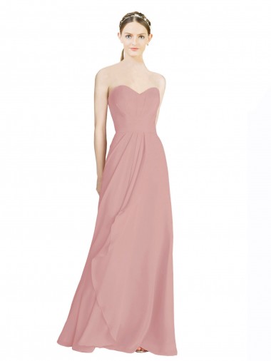 Rose poussiéreux Trapèze Mousseline Longue Robes demoiselle d'honneur Prix Réduit