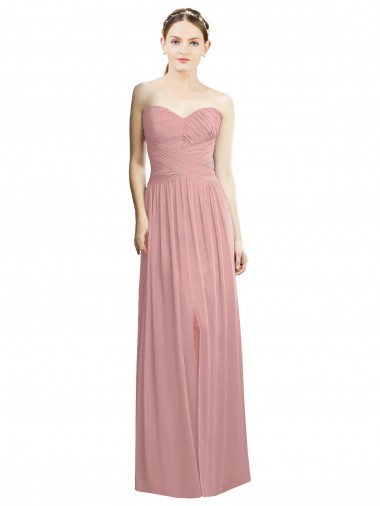Rose poussiéreux Trapèze Sans bretelle Mousseline Longue Formelles Robes demoiselle d'honneur / Robes de soirée Prix Réduit