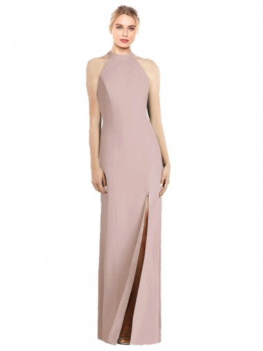 Rose poussiéreux Trompette Licou Crêpe Stretch Longue Robes demoiselle d'honneur Prix Réduit