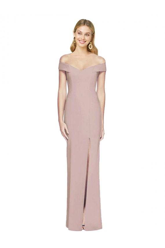 Rose poussiéreux Trompette Épaule Dénudée Crêpe Stretch Longue Robes demoiselle d'honneur / Robes de bal Prix Réduit