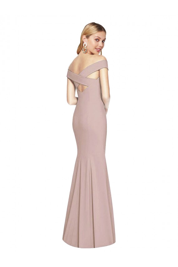Rose poussiéreux Trompette Épaule Dénudée Crêpe Stretch Longue Robes demoiselle d'honneur / Robes de bal Prix Réduit