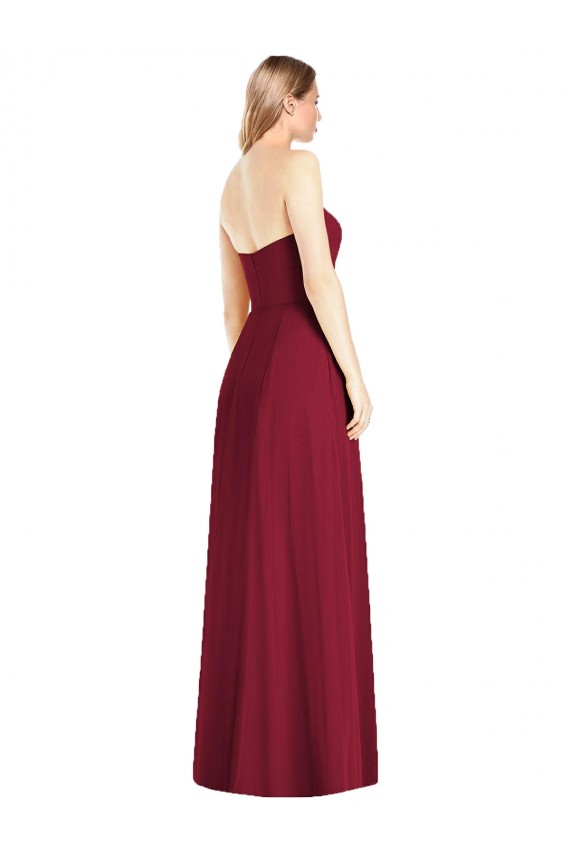 Rose vif Trompette Col V Sans bretelle Mousseline Longue Robes demoiselle d'honneur Prix Réduit