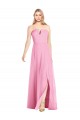 Rose vif Trompette Col V Sans bretelle Mousseline Longue Robes demoiselle d'honneur Prix Réduit