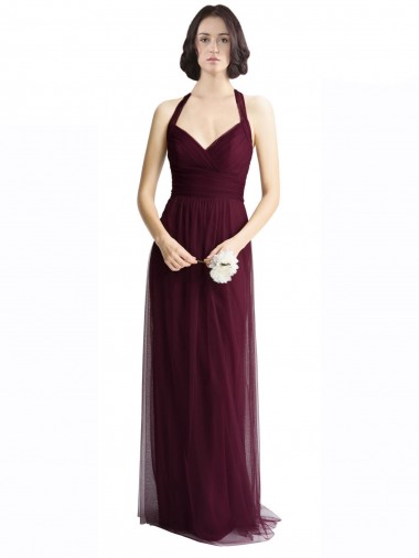 Rouge 74 Trapèze Licou Col V Tulle Longue Robes demoiselle d'honneur Prix Réduit