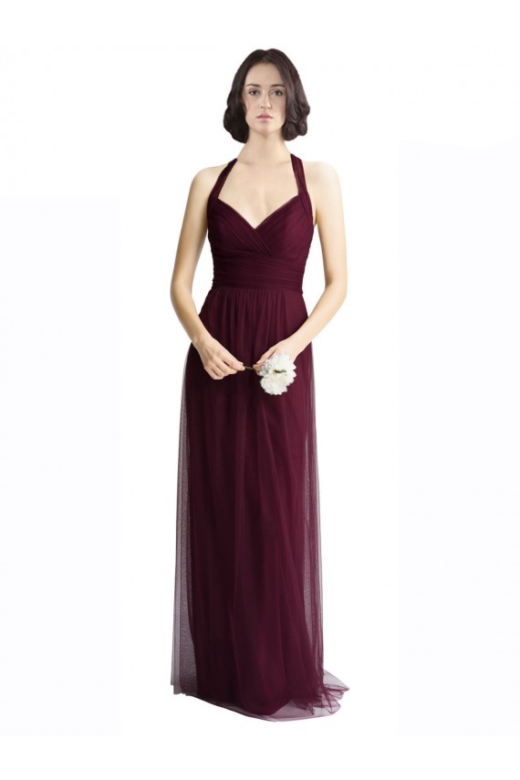 Rouge 74 Trapèze Licou Col V Tulle Longue Robes demoiselle d'honneur Prix Réduit