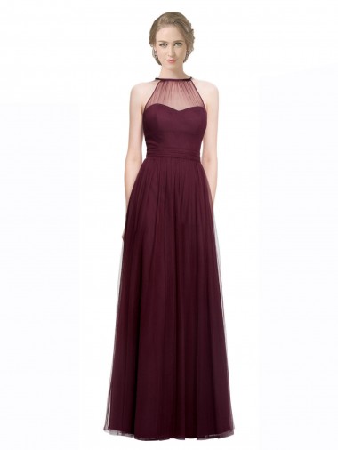 Rouge 74 Trapèze Licou Illusion Tulle Longue Robes demoiselle d'honneur Prix Réduit