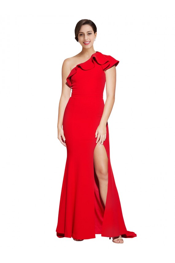 Rouge Fourreau Balayage train Crêpe Stretch Longue Robes demoiselle d'honneur / Robes de bal Prix Réduit
