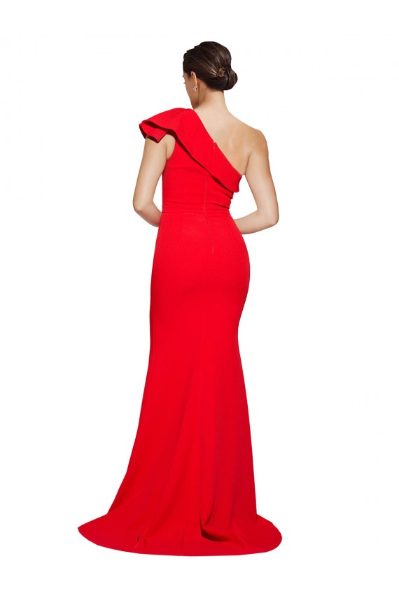 Rouge Fourreau Balayage train Crêpe Stretch Longue Robes demoiselle d'honneur / Robes de bal Prix Réduit