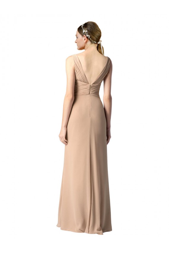 Rouge Fourreau Col V Mousseline Longue Robes demoiselle d'honneur Prix Réduit