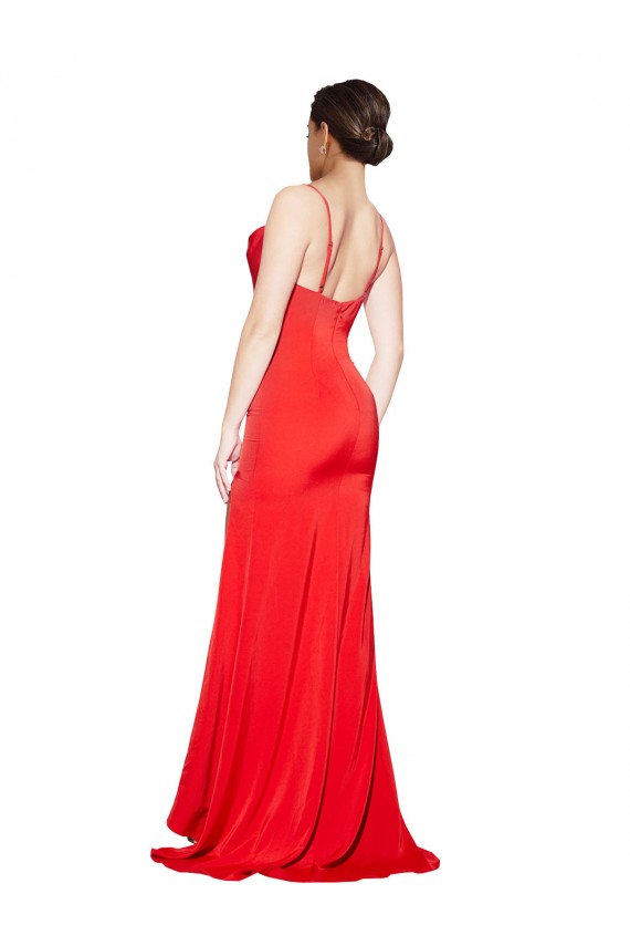Rouge Fourreau Sans bretelle Satiné Stretch Longue Formelles Robes demoiselle d'honneur / Robes de soirée / Robes de bal Prix Réduit