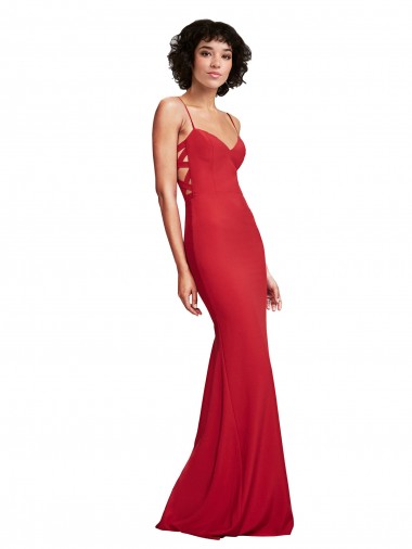 Rouge Sirène Bretelles spaghetti Crêpe Stretch Longue Formelles Robes demoiselle d'honneur / Robes de soirée / Robes de bal Prix Réduit