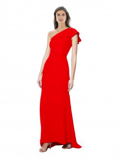 Rouge Sirène Col Haut Crêpe Stretch Longue Formelles Robes demoiselle d'honneur / Robes de soirée / Robes de bal Prix Réduit