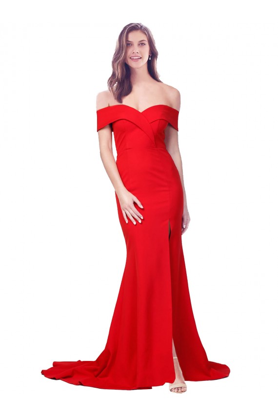 Rouge Sirène Crêpe Stretch Longue Formelles Robes demoiselle d'honneur / Robes de soirée / Robes de bal Prix Réduit