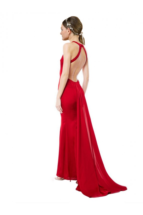 Rouge Sirène Licou Col Haut Crêpe Stretch Longue Formelles Robes demoiselle d'honneur / Robes de soirée / Robes de bal Prix Réduit