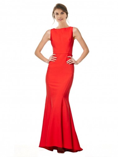Rouge Sirène Licou Col Haut Crêpe Stretch Longue Formelles Robes demoiselle d'honneur / Robes de soirée / Robes de bal Prix Réduit