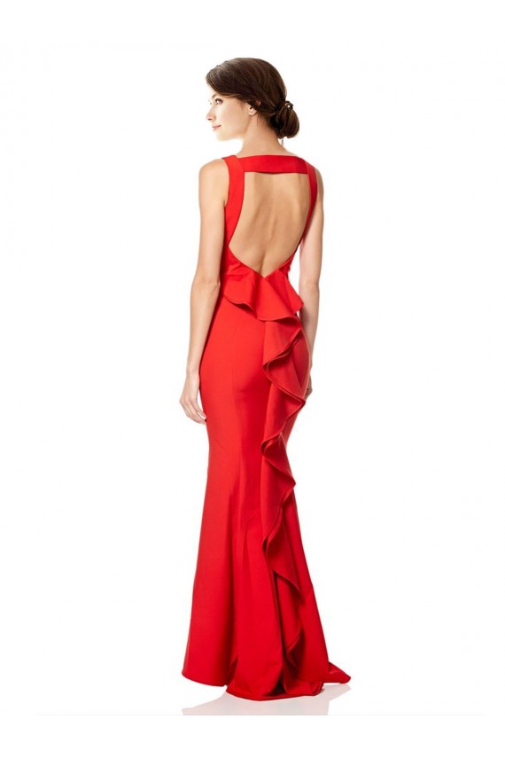 Rouge Sirène Licou Col Haut Crêpe Stretch Longue Formelles Robes demoiselle d'honneur / Robes de soirée / Robes de bal Prix Réduit