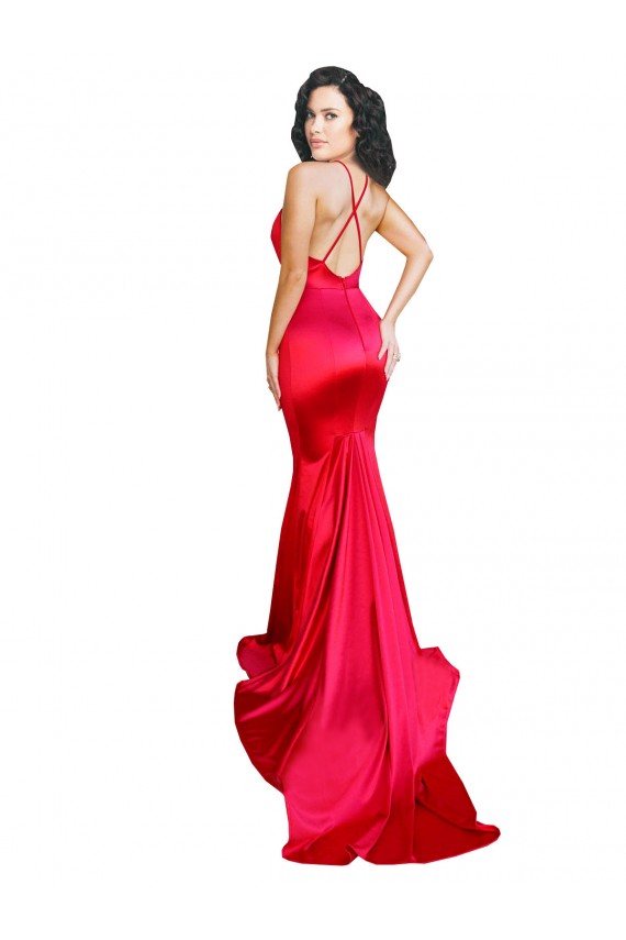 Rouge Sirène Satiné Stretch Longue Formelles Robes demoiselle d'honneur / Robes de soirée / Robes de bal Prix Réduit